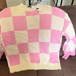 Pink and Cream Checkered Women's Sweater